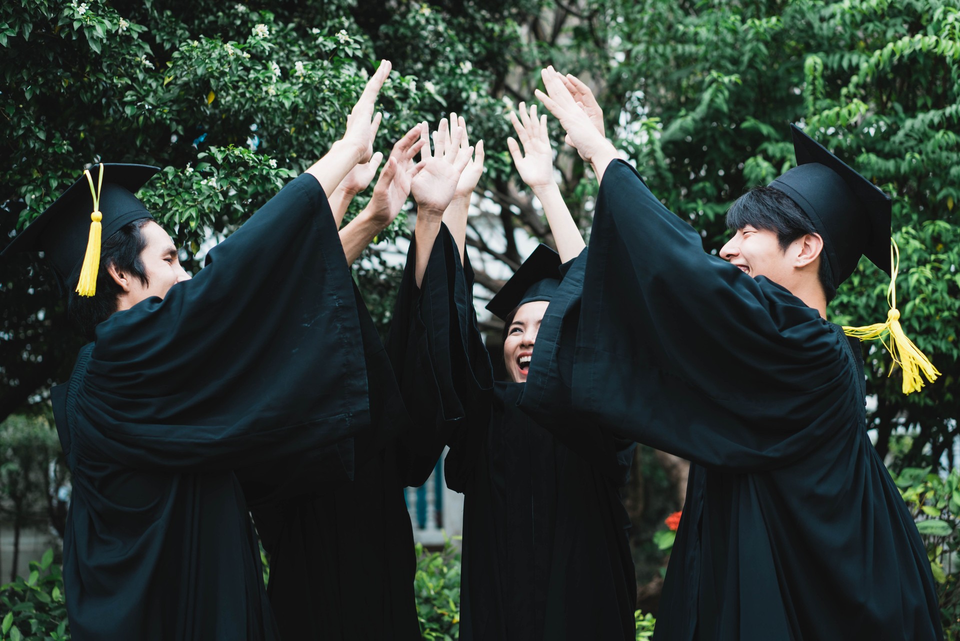 A group of graduates celebrating.